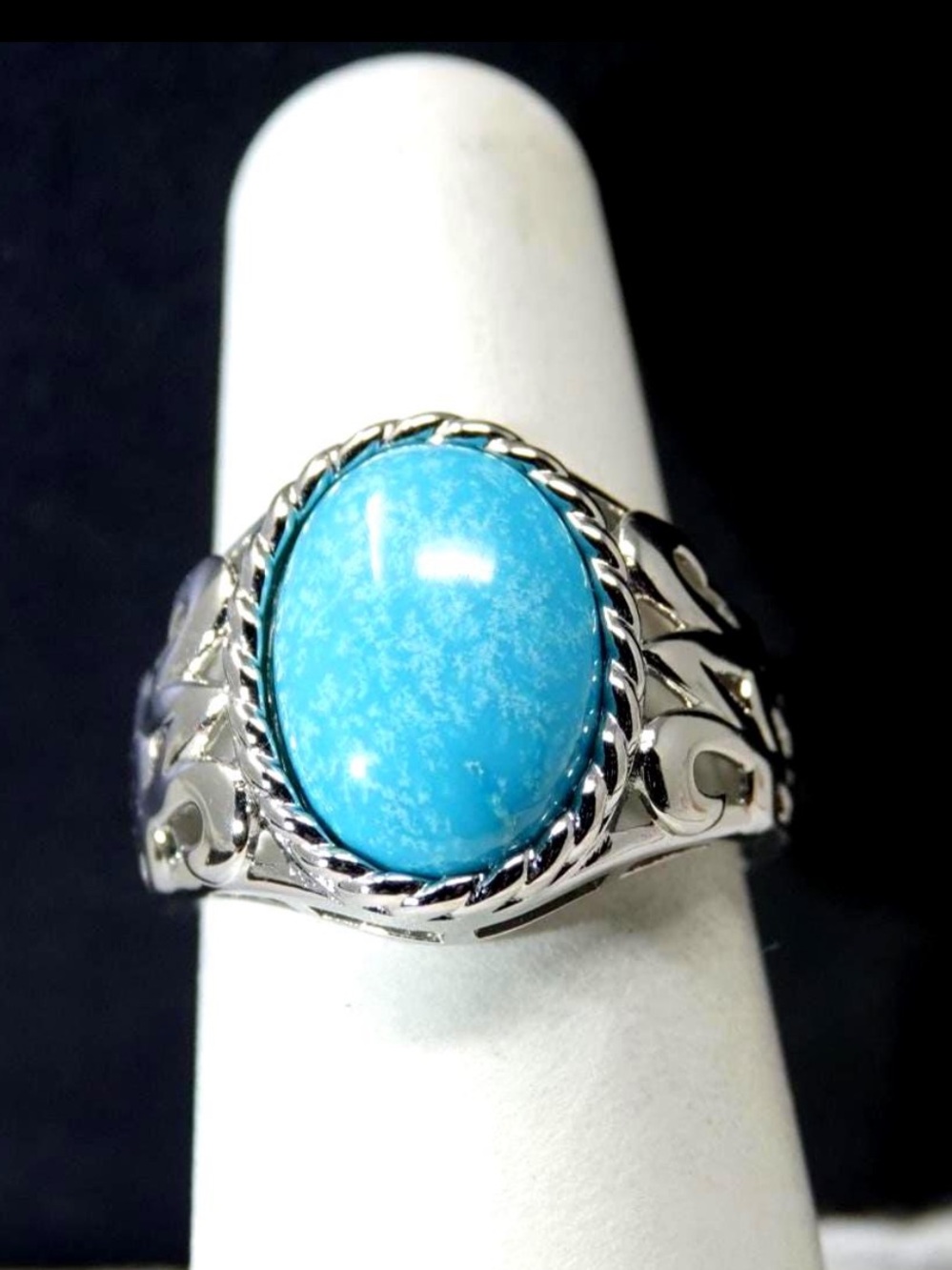 🆕 Oval Cabochon Sleeping Beauty Turquoise  Sterling Silver Ring SZ 7